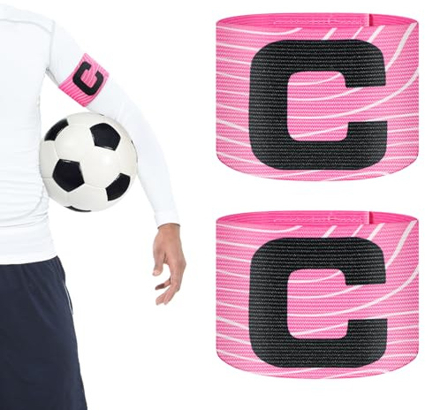 YQQYG 2PCS Soccer Captain Armband, Adjustable Pink Captain Arm Bands with Black C for Soccer Elastic, Unisex