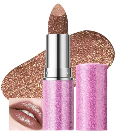 Prreal Sparkling Lipstick Moisturising,Glitter Lipstick,06 | Long-Lasting Waterproof,Metallic Not Stick Cup Chameleon Shine Lip Balm Makeup, 06 Brown