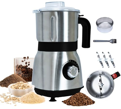 Grinder for Kitchen, Spice Grinder Electric Dry Comes With 3 Removable Stainless Steel Blades, 500w Suitable For Grinding Spices, Herbs, Coffee Beans, Grains, Nuts (Black)