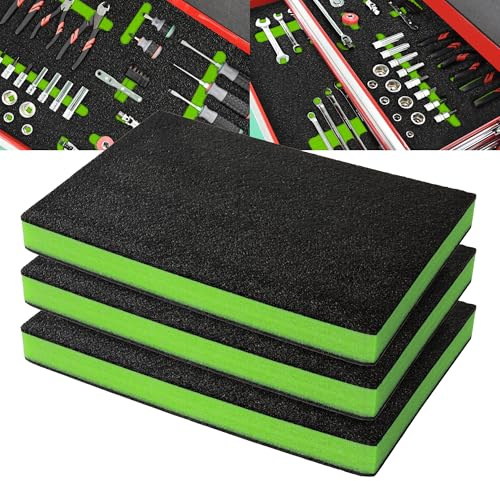 PD Espuma para Caja de Herramientas, 45,7x30,4x5cm (Negro/Verde, Pack 3)
