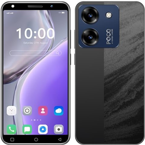 MsMga Telefono cellulare 4G economico, display HD da 5 pollici, ROM da 16 GB (scalabile a 128 GB), 3500 mAh Big Battry, doppia fotocamera Dual SIM, Face ID sblocco smartphone Android 10.0 (nero)