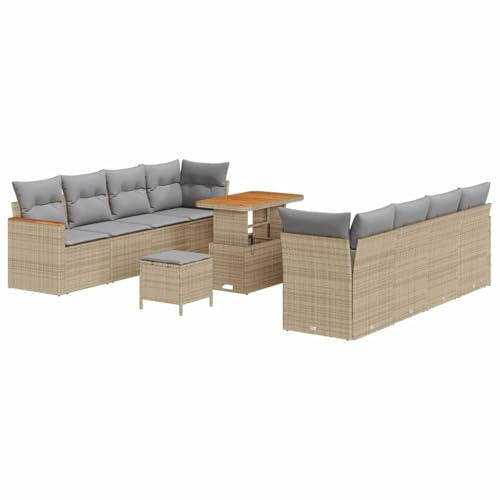 vidaXL Trädgårdsoffset 11 pcs Beige konstrotting, Trädgårds- och Terrassmöbler, Modern Rattansoffa, Utemöbler för Altan och Bakgård, Modulär Loungegrupp