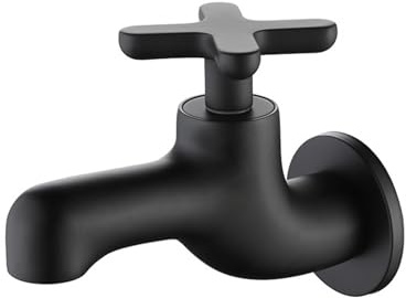 XSDSM Spültischarmatur Badezimmer Wandmontage Kaltwasserhahn Wasserhahn Bad Kreuzgriff Passend für Waschbecken Mop Pool G1/2,Schwarz