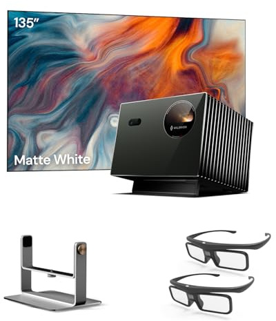 Paquete de Cine en casa Valerion：Proyector láser Triple Valerion VisionMaster Pro2 4K + Pantalla Blanca Mate de 135 + Soporte de cardán + Gafas 3D