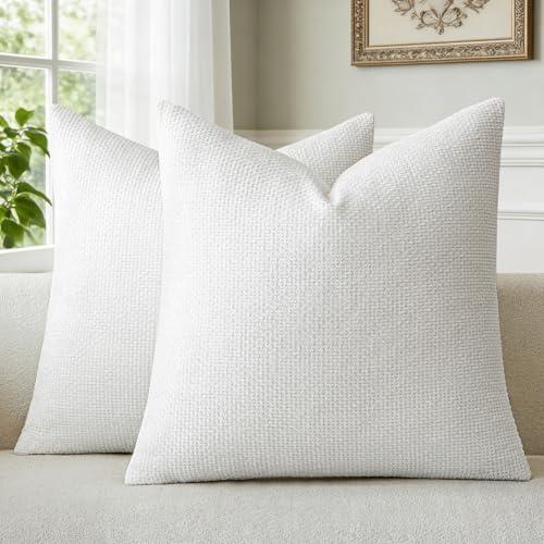 a moment Kissenbezug Chenille 2er Set Dekokissen Kissenbezüge Muster Deko Sofakissen Zierkissen Couchkissen Waschbar Flauschig Kissenhülle für Sofa Wohnzimmer Schlafzimmer 55x55cm Weiß