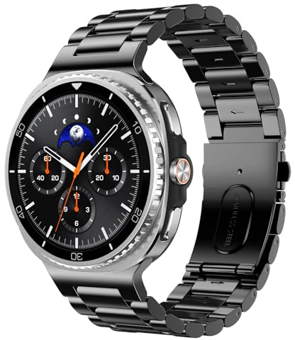 TiMOVO Metallband kompatibla med Galaxy Watch 8, 40 mm, 44 mm/Galaxy Watch 8 Classic 46 mm (2025), inget mellanrum rostfritt stål ersättningsrem för män och kvinnor, svart