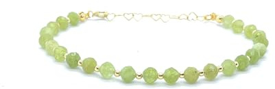 Eloboe essence Pulsera de Peridoto piedra Natural, 4mm, Plata 925 Chapada en Oro, Ajustable 16-19 cm, Verde Oliva, 45 Cuentas