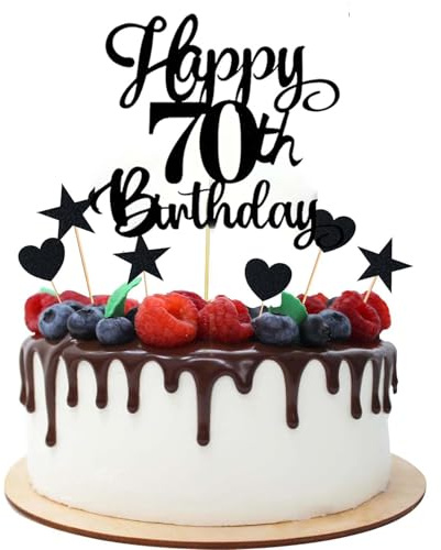 Joyeah Happy 70th Birthday Glitter Cake Topper Cheers to 70 Years Old 70 Fabulous for Celebrating 70th Birthday Anniversary Party Cake Decorations Supplies Black