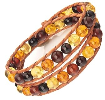 Bracciale o collana girocollo in ambra baltica | 2 in 1 | regolabile, fatto a mano su cinturino in pelle | Boho regalo con pietre naturali