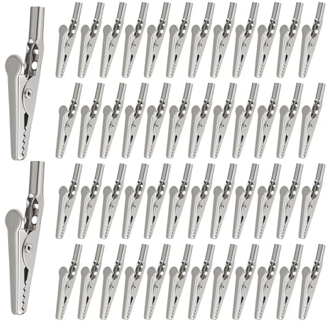 Larrel Lot de 50 pinces crocodiles en métal 10 A - Pinces crocodiles électriques - 51 mm - Pour travaux de bricolage et travaux de test électrique - Accessoires antistatiques