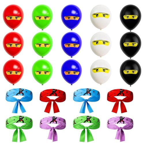JcvPot Ninjago Geburtstagsdeko, 23 Stück Ninja Stirnbänder für Kinder, Ninja Geburtstag Partyzubehör, Haarbänder für Jungs, Karate Mottoparty, Halloween und Anime Cosplay