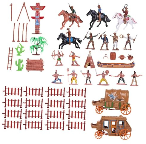 BESPORTBLE Set di Mini Modelli Indiani e Cowboy 43 Pezzi in Plastica per Giocattoli, Stimola Immaginazione e Gioco di Ruolo, come Decorazione per Paesaggi da Sabbia o Regalo