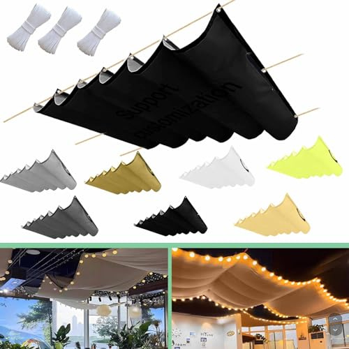 Tenda avvolgibile a onde 150 x 700 cm, regolabile, impermeabile, resistente ai raggi UV, pergola esterna per patio e giardino, soluzione ombreggiante nera