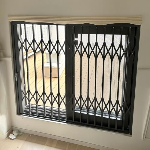 Fenstergitter Einbruchschutz Sicherheitsgitter für Fenster, Einbruchschutzgitter für Schiebetüren, Faltbare, Teleskopierbare Fensterschutzgitter, Aluminium-Torgitter, Grau(W70xH200cm/28x80in)