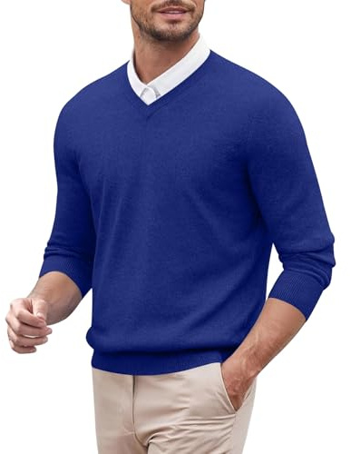 Duohropke - Jersey de punto para hombre con cuello en V, de manga larga, de invierno, de cachemira, suéter, camiseta de trabajo, camiseta de negocios, camiseta de ocio, camiseta de punto, con forro
