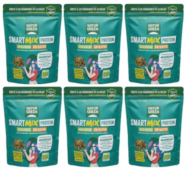 NaturGreen - Mezcla de Semillas Ecológica, Pack 6 x 175 g, Smart Mix Protein, Semillas de Cáñamo, Calabaza, Lino y Bayas de Goji, Rico en Magnesio, Proteína Vegetal, Fuente de Fibra
