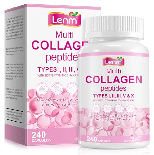 Multi Collagen Peptides Capsules – 5 Types of Collagen (I, II, III, V & X) with Biotin, Vitamin C & Hyaluronic Acid – Supports Skin, Hair, Nails, Joints & Digestion – 240 Capsules