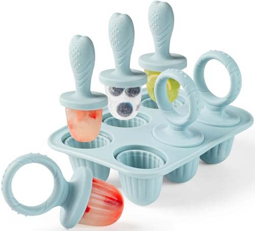 Silicone Baby Popsicle Molds, Jrisbo Mini 6-Cavity Toddlers DIY Ice Cream Pop Mold with Sticks for Fruit Juice Yogurt, Easy Release Breastmilk Popsicle Molds