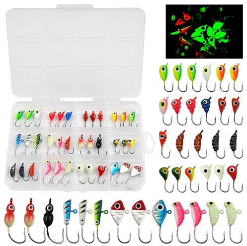 Ice Fishing Jigs Set 24/36PCS Ice Fishing Lures Glow in The Dark Fish Lures Micro Jig Head Hooks with Tackle Box(36PCS)