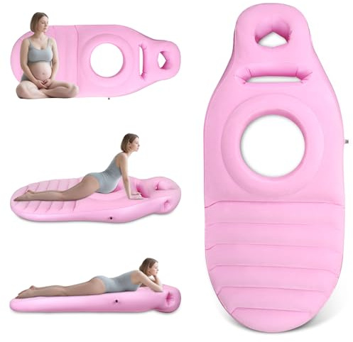 Eirolace Aufblasbares Schwangerschaftskissen, Yogamatte Für Schwangere Mit Loch, Bequeme Beflockte Luftbett für Schwangere Frauen, Bauchlage Matte, Ganzkörperunterstützung Schmerzlinderung(Rosa)