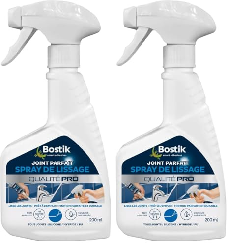 Bostik Spray de Lissage Parfait – Facilite le Lissage de vos d'Étanchéité – Pour Joints Silicone, Hybride et Polyuréthane – Transparent – Non Agressif – 200 ml (Lot de 2)