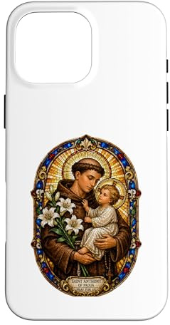 Custodia per iPhone 16 Pro Max Sant'Antonio Di Padova Prega Per Noi Sacro Mosaico Arte Fede