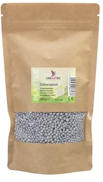 CREARTEC Colouraplast - Kunststoffperlen/Schmelzgranulat - Farbe: silber - Menge: 200g - Ideal für Fensterbilder, Mobiles und kleine Kunstwerke - Witterungsbeständig - Made in Germany
