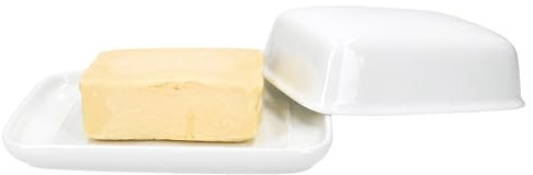 Van Well Avanti Butterdose mit Deckel I Butter-Schale für 250g Butter I Butterglocke weiß I Porzellan-Dose I Zubehör für Avanti Geschirr-Serie spülmaschinengeeignet & mikrowellengeeignet