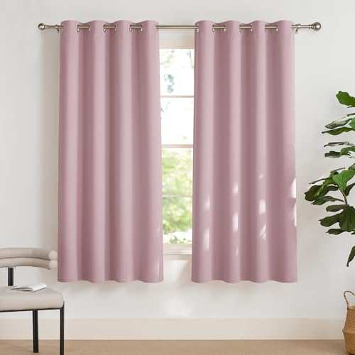 PONY DANCE Blickdichte Vorhänge Kinderzimmer Mädchen Thermo Gardinen | 2er Set, H175 x B140 cm, Hellpink, Verdunklungsvorhänge, Ösen, Hitzeschutz, Sichtschutz, UV-Schutz, Kurz, für Schlafzimmer