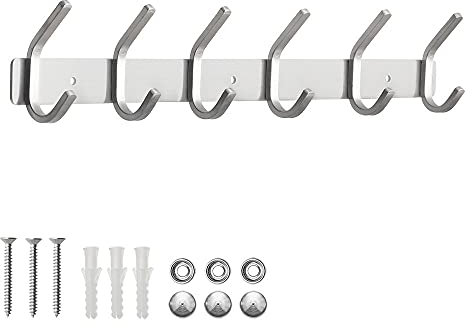 ERWEY 6 Haken Kleiderhaken Wand Hakenleiste Edelstahl Garderobenhaken Garderobe Haken Handtuchhaken Wandmontage Gebürstet ca. 30kg SUS304
