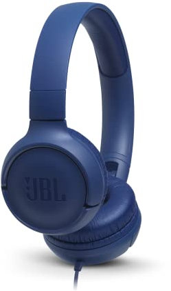 JBL Tune 500 On-Ear Lightweight Foldable Headphones with Pure Bass Sound, 1-Button Remote with Built-In Microphone, Blue