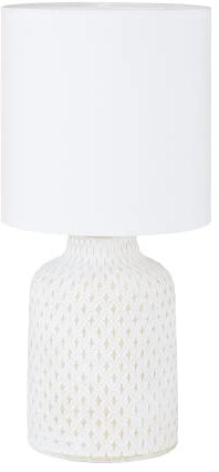 EGLO Tischlampe Bellariva, Tischleuchte, Nachttischlampe aus Keramik in Creme, Textil in Weiß, Wohnzimmerlampe, Lampe mit Schalter, E14 Fassung
