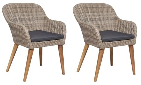 vidaXL Gartenstühle mit Polstern 2 STK. Poly Rattan Braun