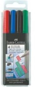 Faber-Castell OH-Stift MULTIMARK 15 24 04, S, non-perm., 0,4 mm, sortiert, 4 St., Grau, Finelinerspitze, Markierstift