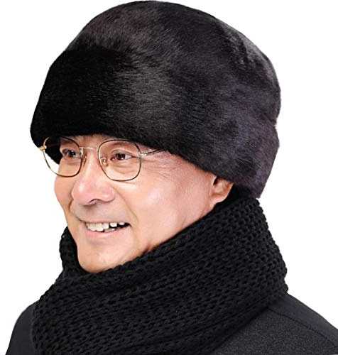 Joywod Herren Trappermütze, Winter, warm, Ushanka, russische Trooper-Mütze, Kunstfell, gefüttert, Bombermütze, Ohrenklappe, Trapper, Hut, Jagdmütze, Winddicht, Skimütze, Kosakenmütze, Schwarz