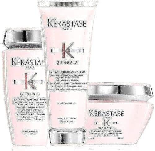 Kérastase Haarpflegeset Genesis Bain Nutri-Fortifiant 250 ml, Genesis Fondant Renforcateur 200 ml und Masque Reconstituant 200 ml (Shampoo, Spülung und Maske)