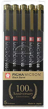 Sakura Pigma Micron Fineliner, Schwarz, 5 Stück