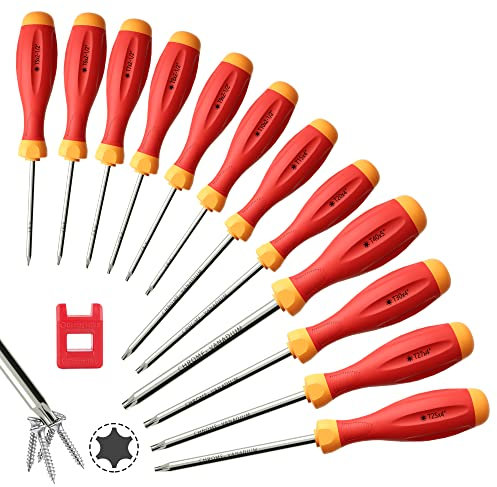XOOL Set di Cacciaviti Torx Magnetici, 12 in 1 con T5 T6 T7 T8 T9 T10 T15 T20 T25 T27 T30 T40 - Manico Ergonomico, Acciaio CRV, Resistente alla Corrosione per Riparazioni e Fai-da-te