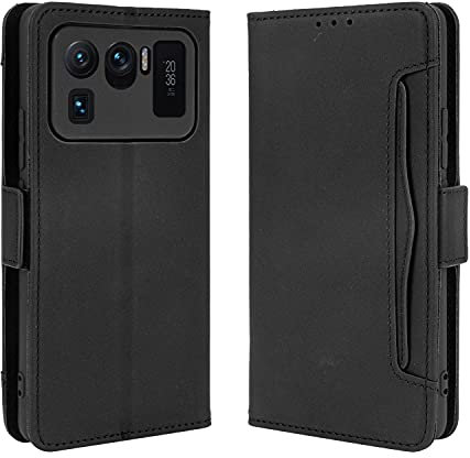 Hauw Hülle für Xiaomi Mi 11 Ultra,Magnetverschluss Multi-Card Slots Flip Wallet Ledertasche für Xiaomi Mi 11 Ultra,Schwarz