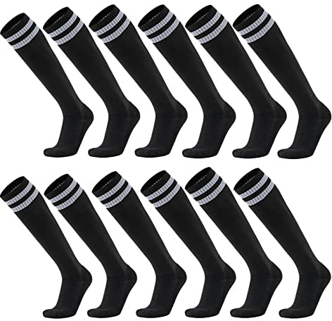 Ultrafun 6 Pairs Soccer Socks Color Stretchy Compression Knee High Tube Football Athletic Socks for Men Women Teens (6Pairs-Black)