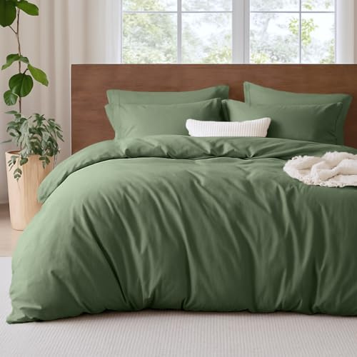 Lanqinglv Bettwäsche 200x200cm Grün Salbeigrün Microfaser Bettwäscheset Uni Unifarben Doppelbett Bettbezug mit Reißverschluss und 2 Kissenbezüge 80x80 cm - Einfach und Klassisch