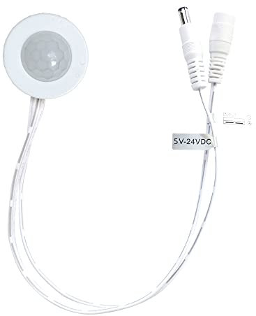 Bewegungsmelder 12V, TASVICOO 5V-24V PIR Infrarot Motion Sensor Schalter Bewegungssensor 0-60 Watt mit Lichtsensor für LED Strip Lichterkette Alarmanlage Überwachungskameras-Weiß