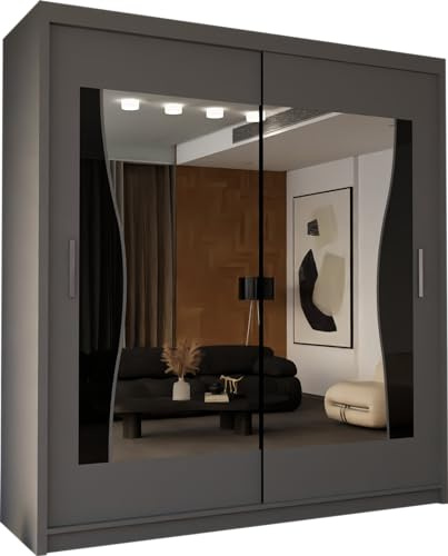 MN Furniture Double Sliding Door Batumi Wardrobe for Bedroom 120cm 150cm 180cm 203cm (120cm, Gray)