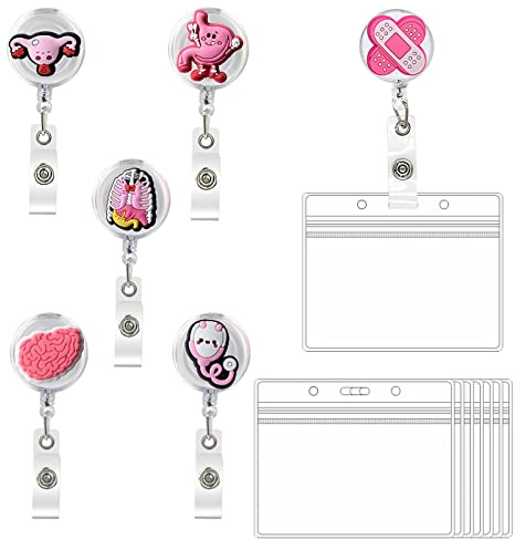 Ausweishalter Krankenschwester Badge Halter Abzeichen Retractable Einziehbare Reel Jojo Clip Ausziehbar Arzt Nurse Lehrer Karikatur für Namensschild Ausweisjojo(Rosa)