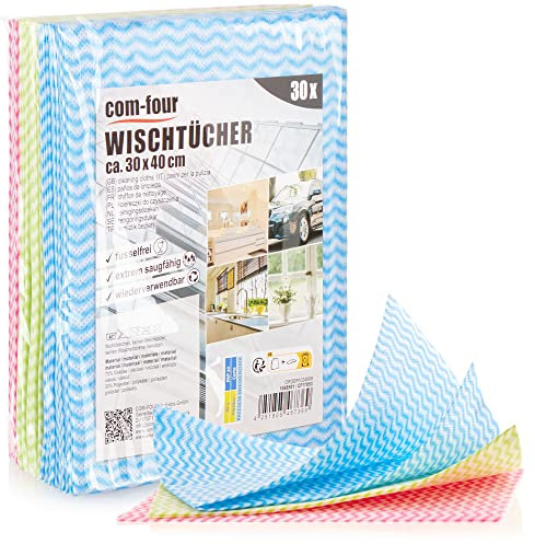 COM-FOUR® 30x chiffon d'essuyage 30x40cm - chiffons de nettoyage réutilisables pour la cuisine, la salle de bain et le ménage - chiffon multi-usages en 3 couleurs (030 feuilles - 30x40cm - 3 couleurs)