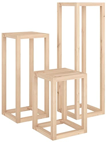 Makastle Blumenständer 3er Set aus Massivholz Pflanzenständer Set Blumenhocker Blumentopfhalter Pflanzenhocker Blumentopfständer Beistelltisch für Blumentopf, Braun