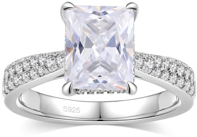 Elio Passero Egagement Rings,S925 Sterling Silver Ring, 3CT Solitaire Cubic Zirconia Rings Round/Oval/Pillow-shaped/Rectangular Promise Wedding Bands with Side Stones,Size 4-10, Gemstone, Zircon