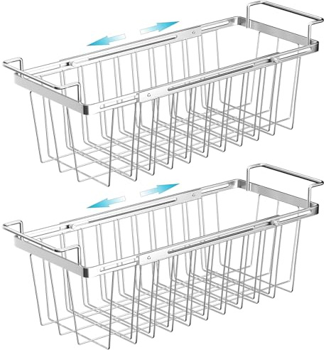 Orgneas Gefrierschrankkörbe für Gefrierschrank, Kapazität erweiterbar, Gefrierschrank-Organizer, verstellbar von 41,9 cm bis 67,3 cm, Edelstahl-Drahtkorb mit hängenden Griffen