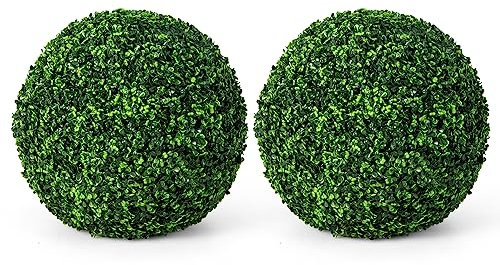 COSTWAY 2 Boules de Buis Artificielles 48 cm Résistantes aux UV, Plantes en Boules de Faux Buis Sphères, Décoratives pour Intérieur Extérieur de Porche Balcon Jardin Mariage