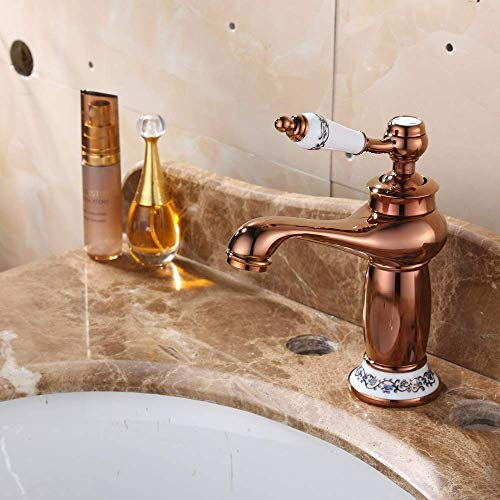 Waschbecken Wasserhahn, Küche Badezimmer Waschbecken Wasserhahn, warmes Zuhause Waschbecken Wasserhahn Rose Gold Jade Heiß- und Kaltmischbatterie Doppelwaschtisch Wasserhahn